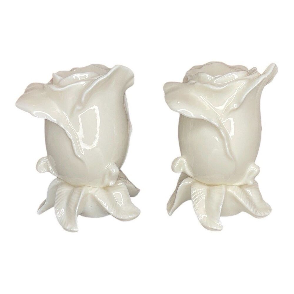 Lenox Rose Bud Candleholder Porcelain Ivory Flower Roses New